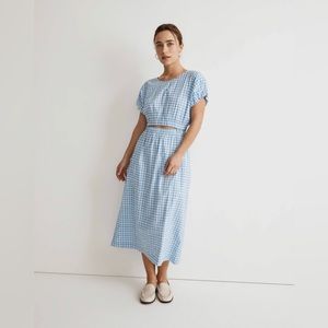 Madewell Pull-On Dress Set in Gingham Check Blue Size Small 100% Cotton Pockets